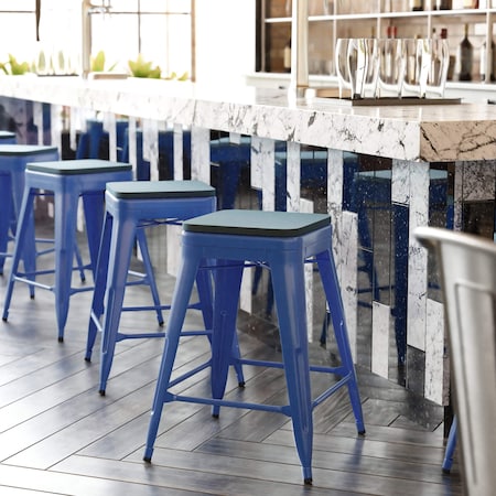 Flash Furniture 24" Blue Metal Stool-Teal Blue Poly Seat CH-31320-24-BL-PL2C-GG